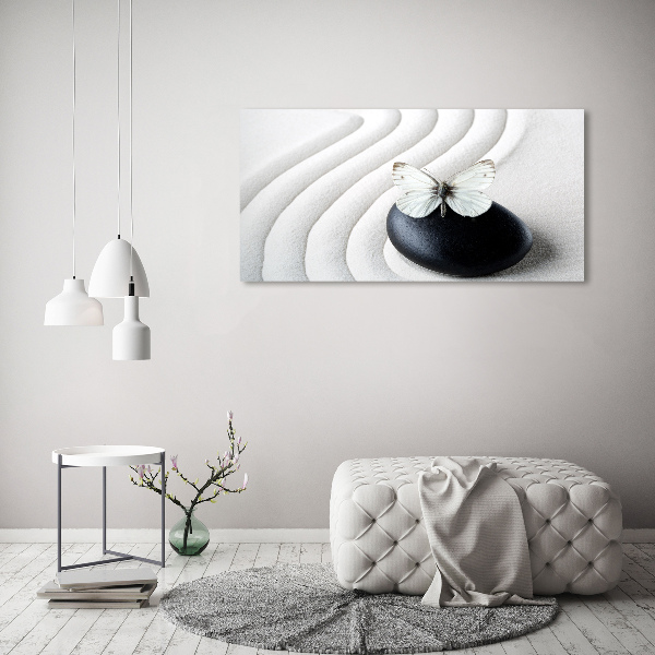 Printed glass wall art Zen stone and butterfly