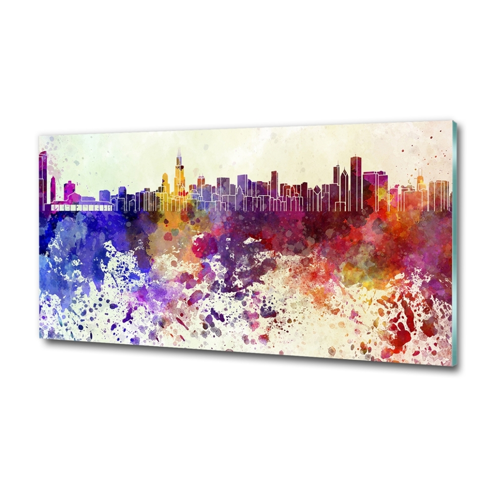 Glass wall art large Colorful chicago