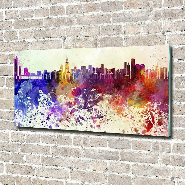 Glass wall art large Colorful chicago