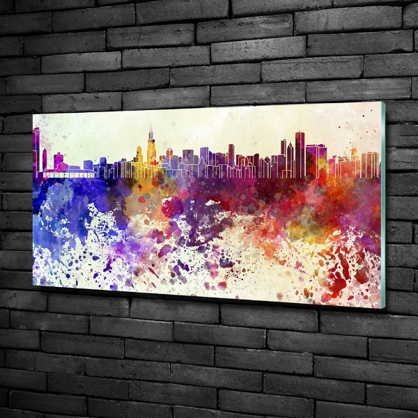 Glass wall art large Colorful chicago