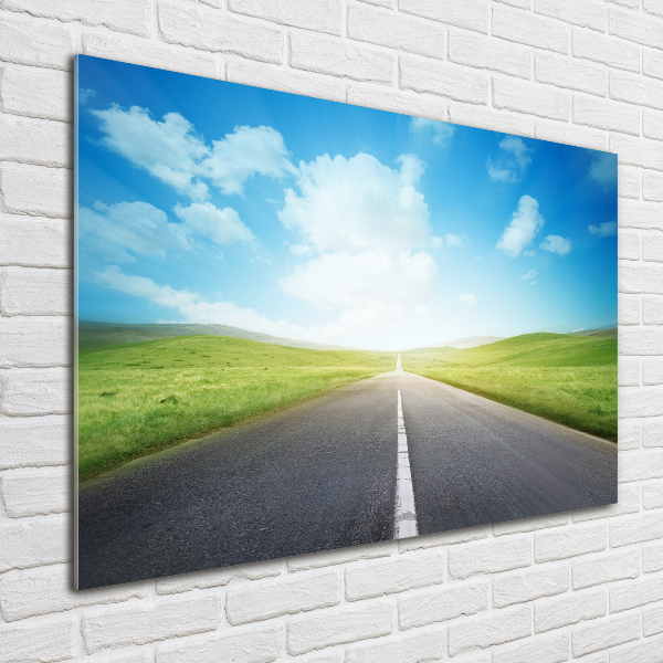 Wall art on glass Road through the meadow