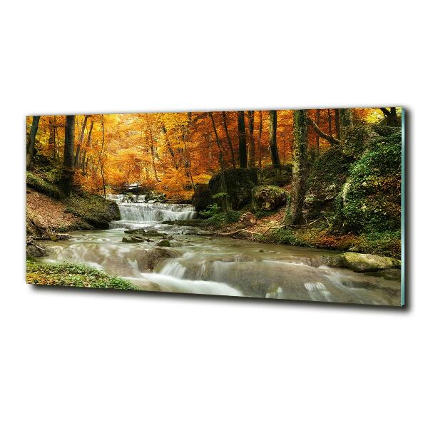 Glass art print Waterfall in the forest