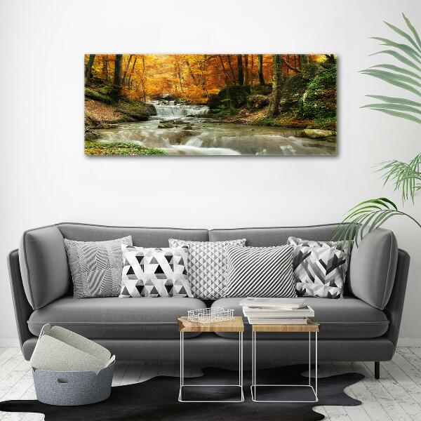 Glass art print Waterfall in the forest