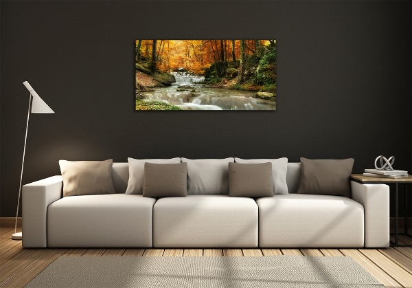 Glass art print Waterfall in the forest