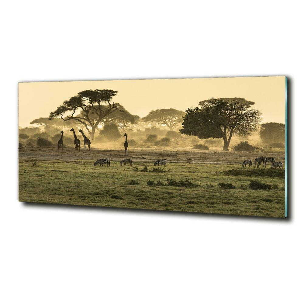 Glass art print Giraffes in the savanna