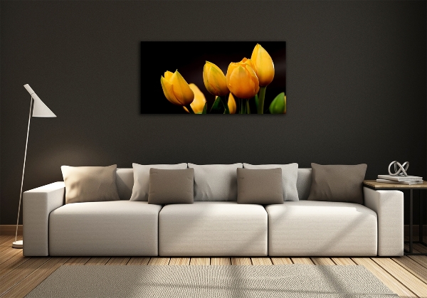 Glass art print Yellow tulips