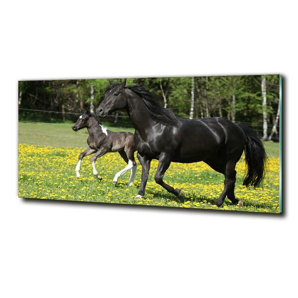 Glass wall art large Mare with foal