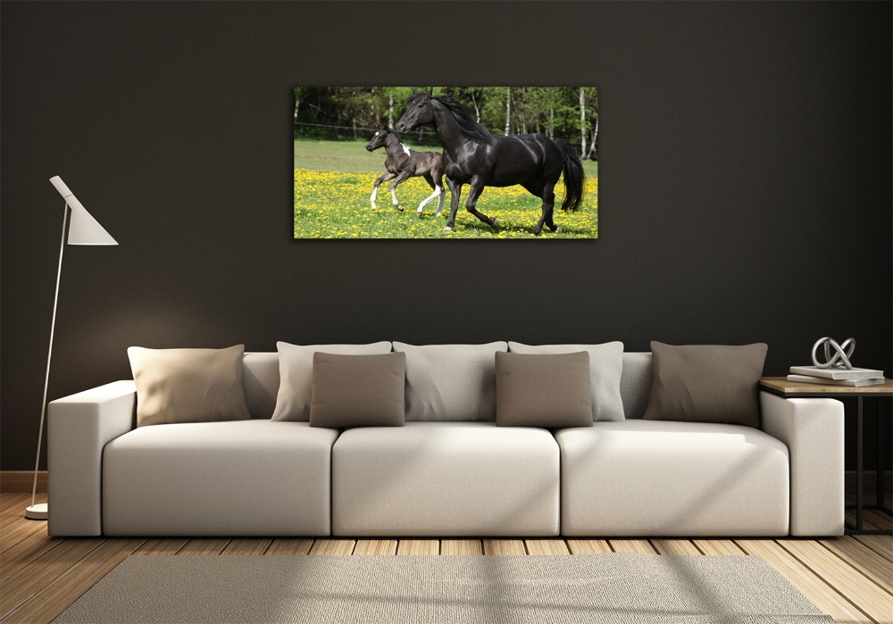 Glass wall art large Mare with foal