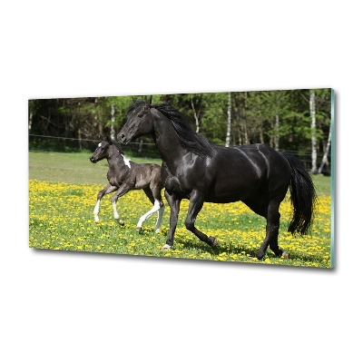 Glass wall art large Mare with foal