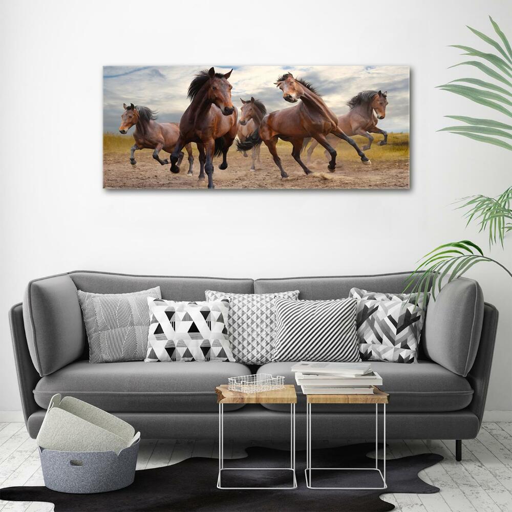 Glass wall art large Five horses