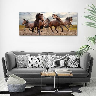 Glass wall art large Five horses