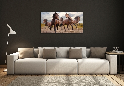 Glass wall art large Five horses