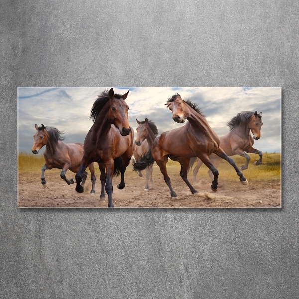 Glass wall art large Five horses