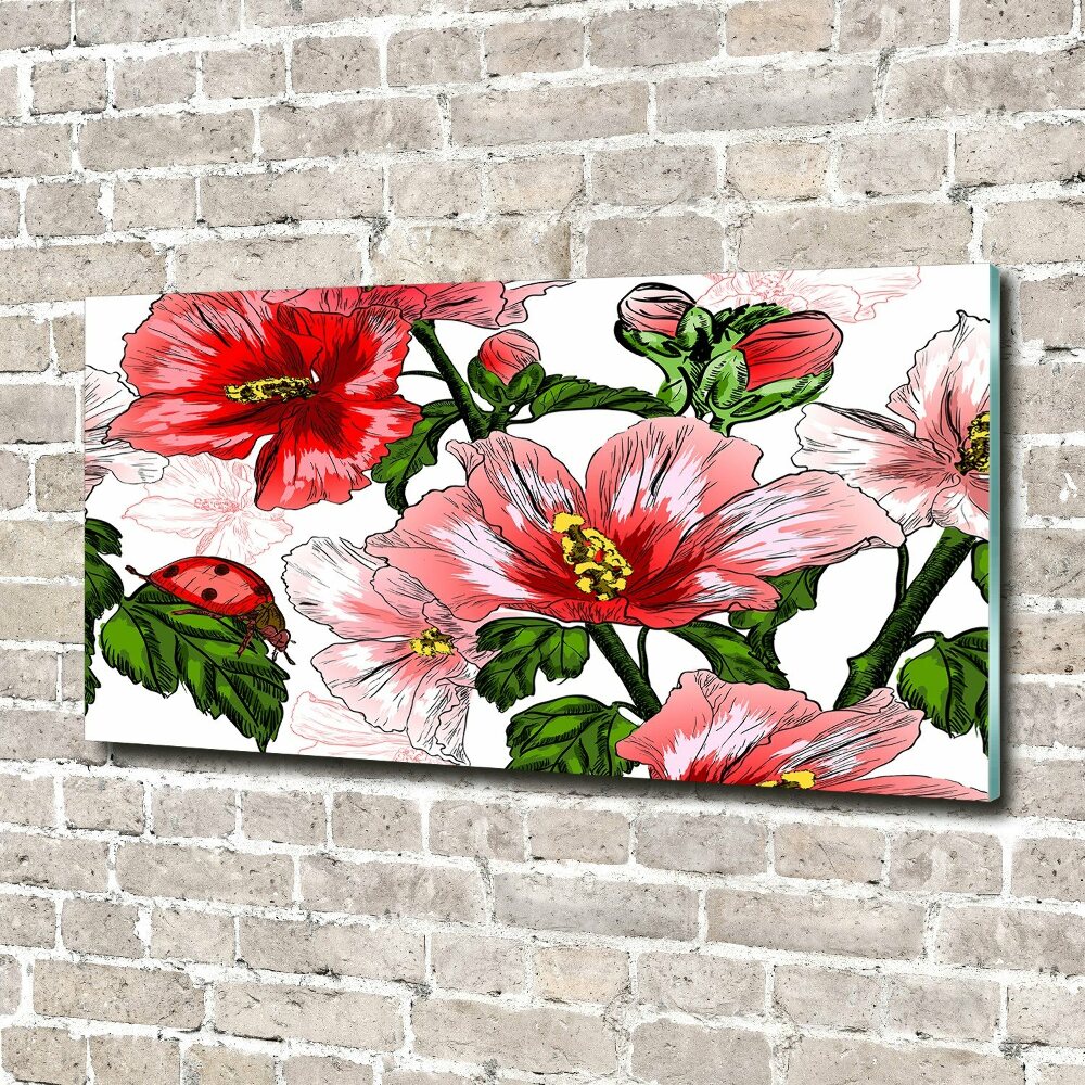 Wall art on glass Hibiscus