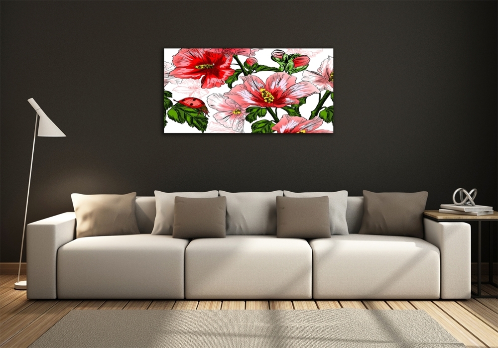 Wall art on glass Hibiscus