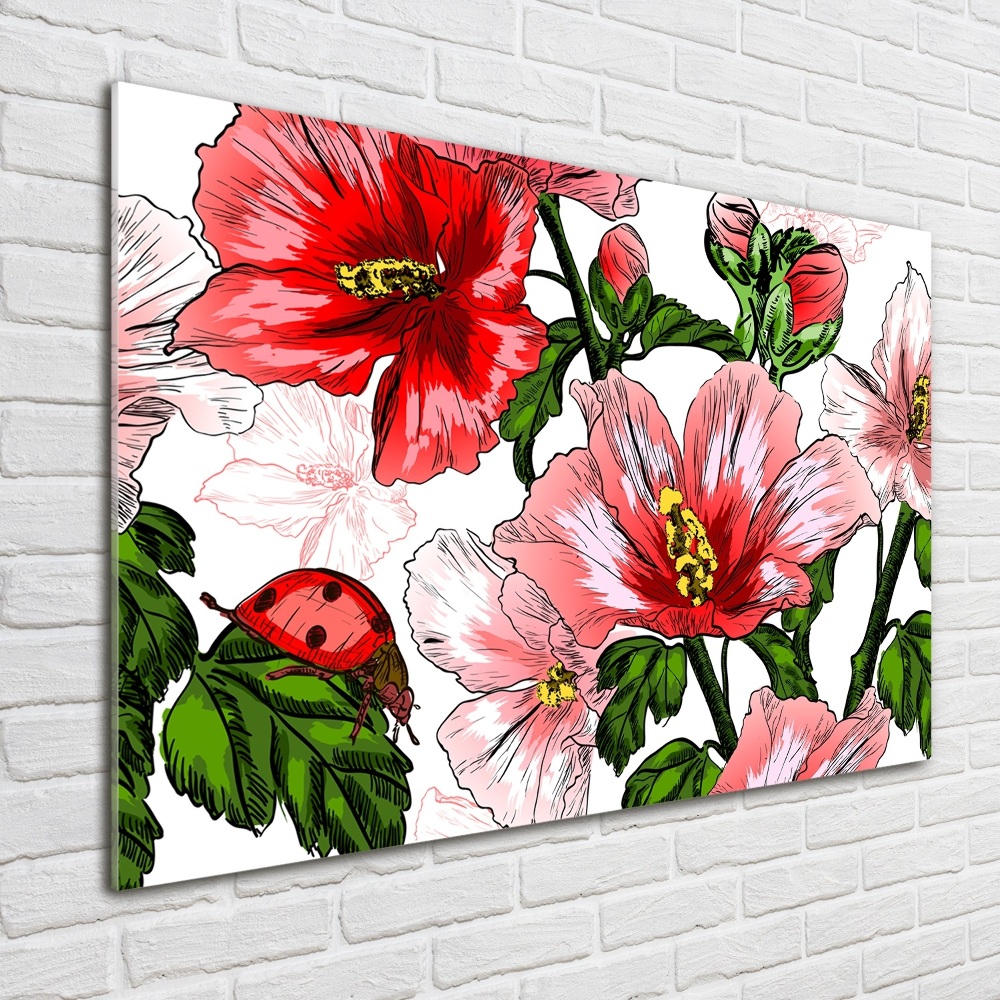 Wall art on glass Hibiscus