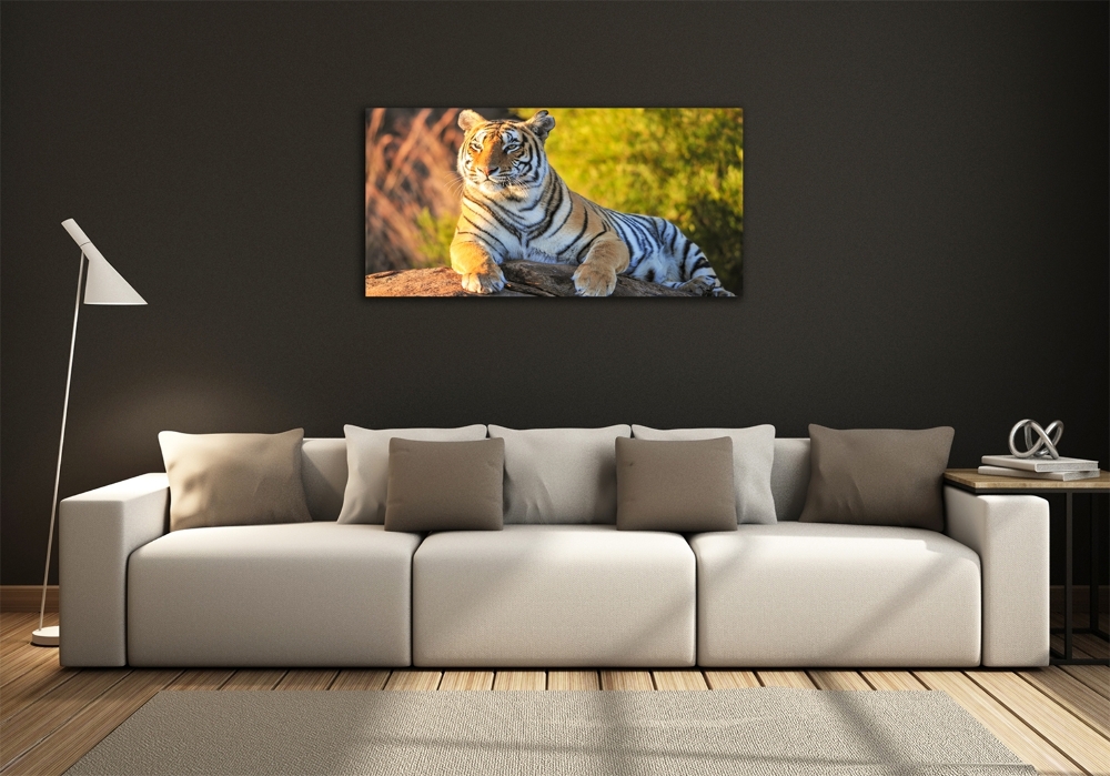 Glass wall art large Portrait of a tiger