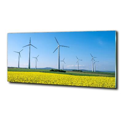 Glass wall art Windmills in the field