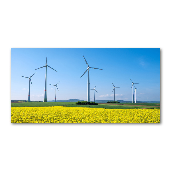 Glass wall art Windmills in the field