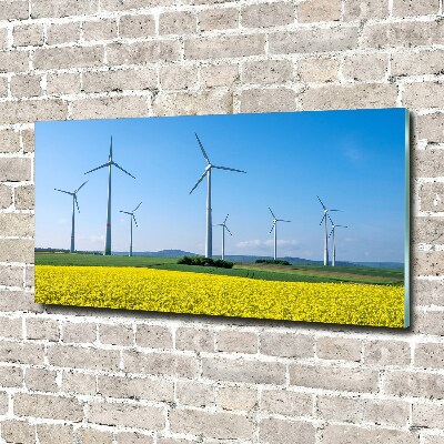 Glass wall art Windmills in the field