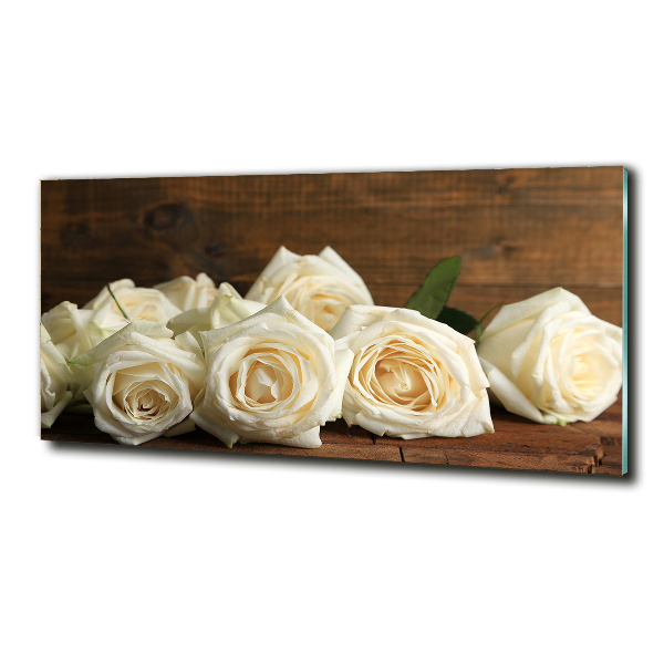 Wall art on glass White roses