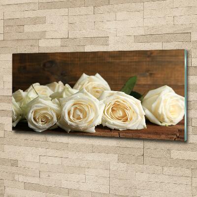 Wall art on glass White roses