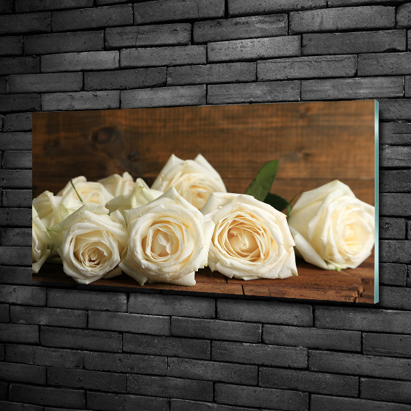 Wall art on glass White roses