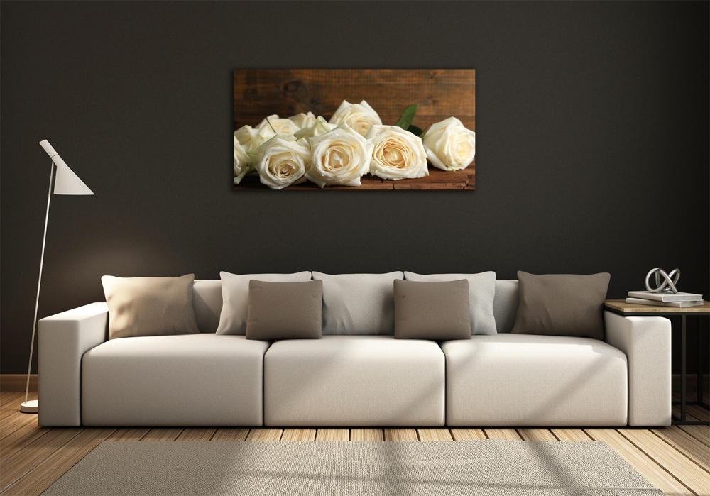 Wall art on glass White roses