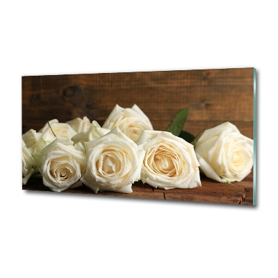 Wall art on glass White roses