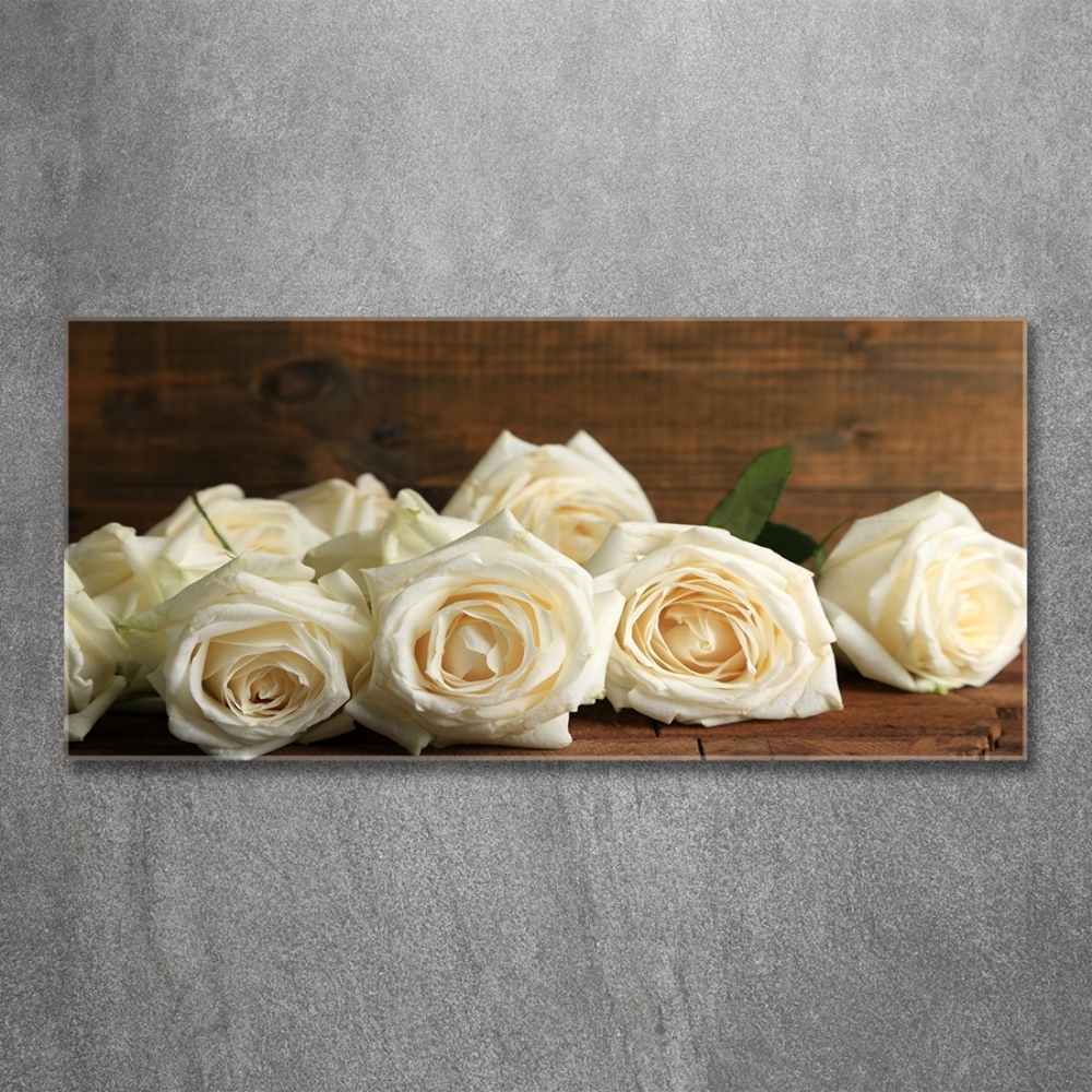 Wall art on glass White roses