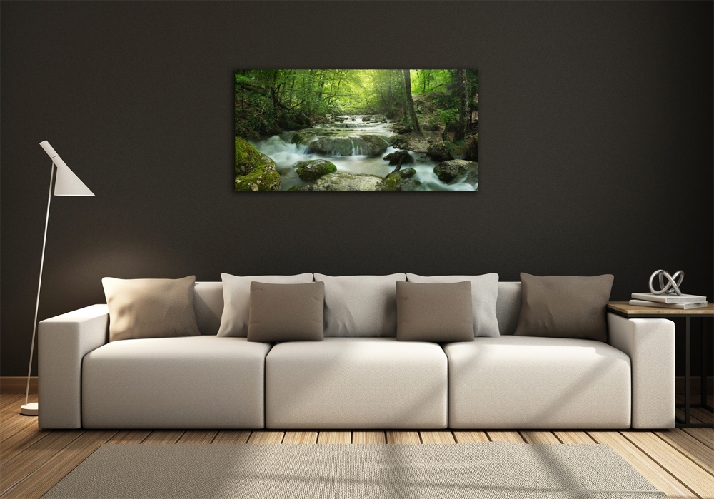 Glass wall art Waterfall in the forest