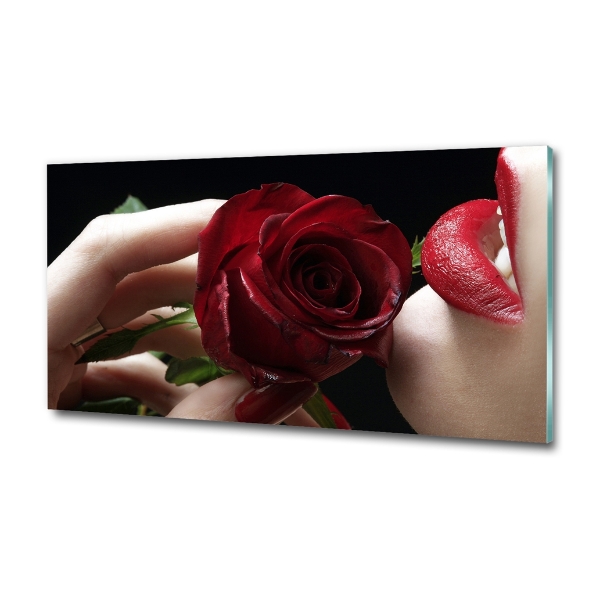 Glass art picture A woman with a rose