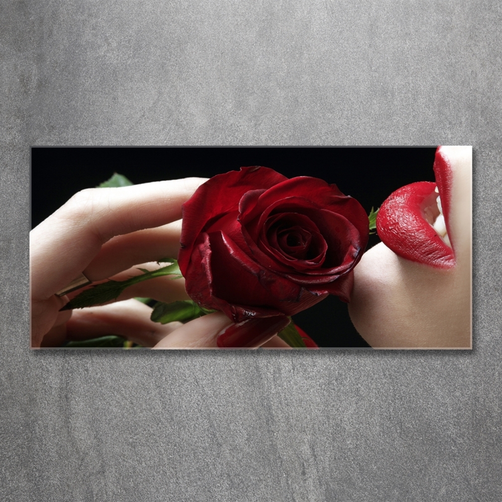 Glass art picture A woman with a rose