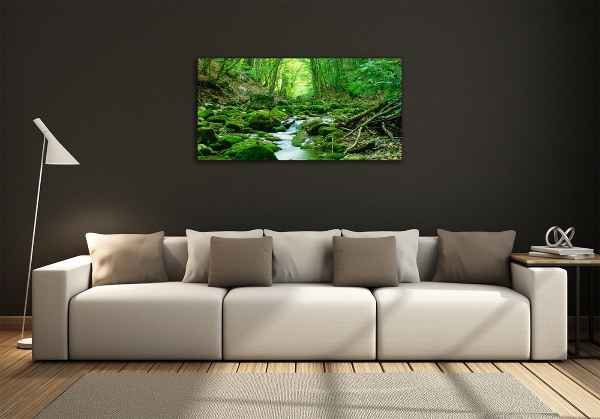 Glass wall art Stream in the forest