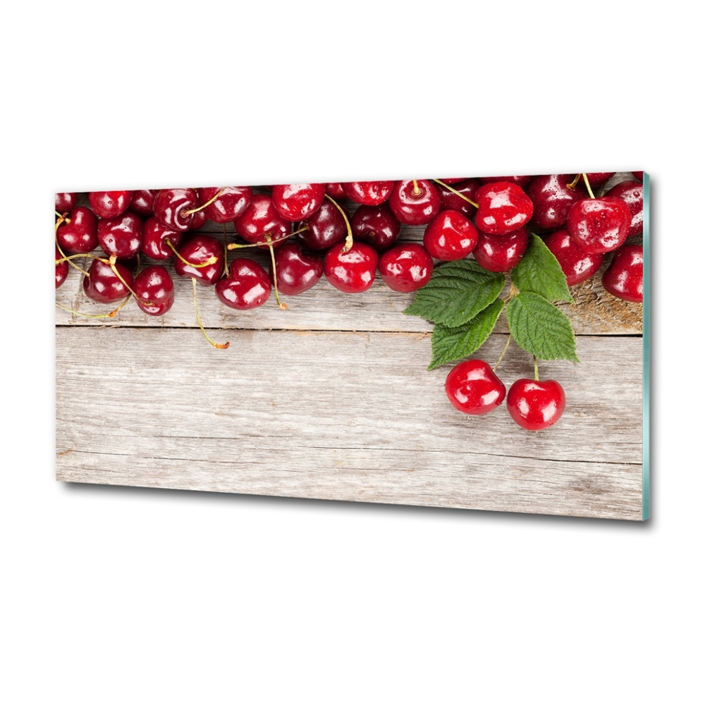 Glass art print Cherries on wood