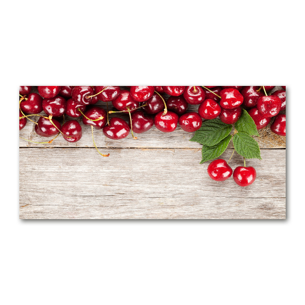 Glass art print Cherries on wood