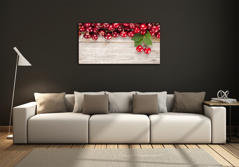 Glass art print Cherries on wood