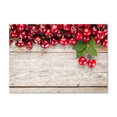 Glass art print Cherries on wood