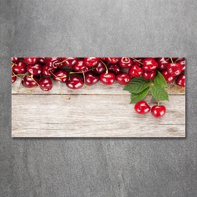 Glass art print Cherries on wood