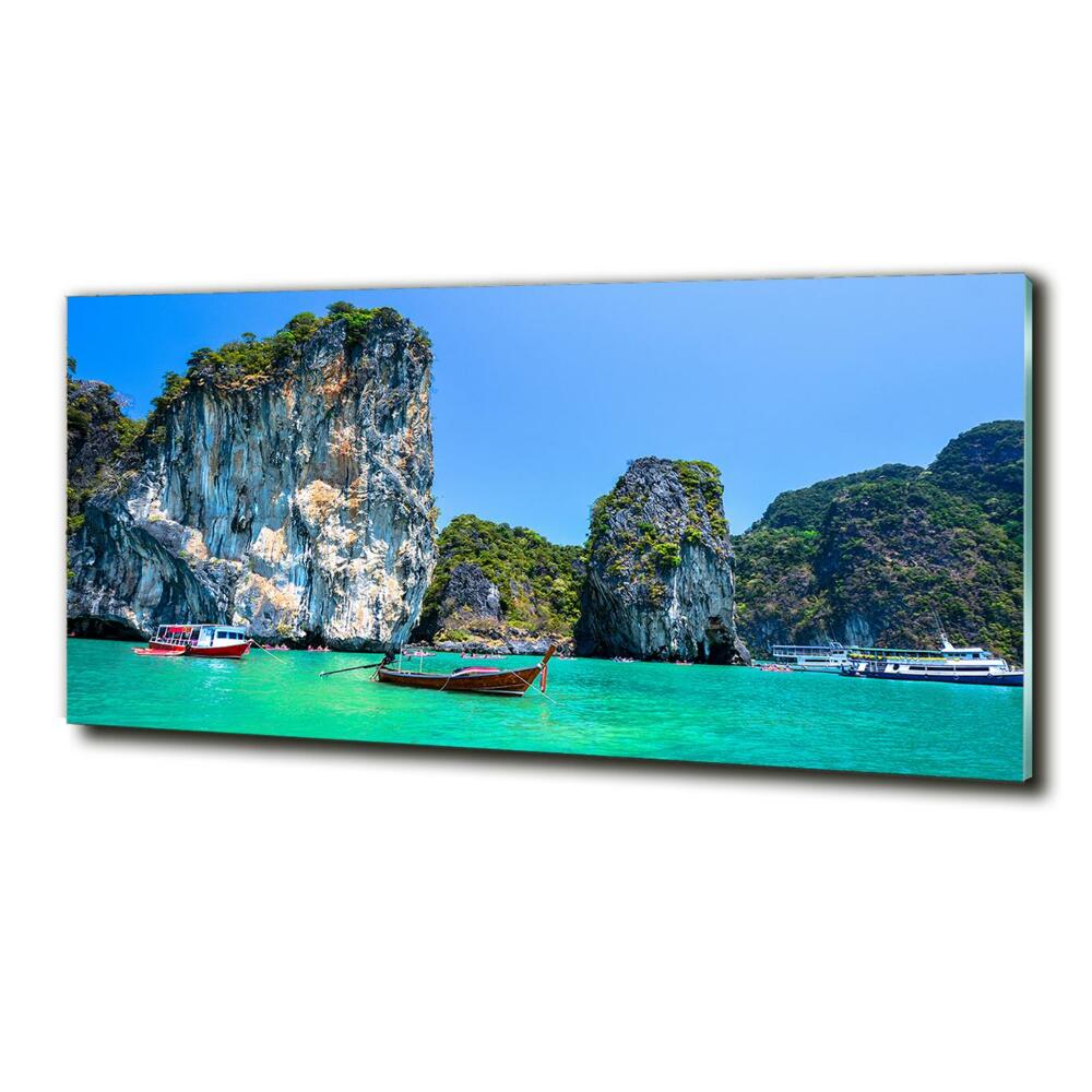 Glass wall art Thailand boats