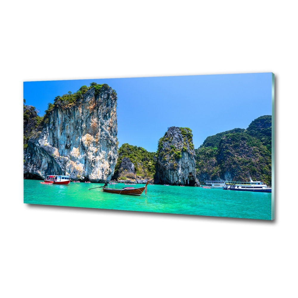 Glass wall art Thailand boats