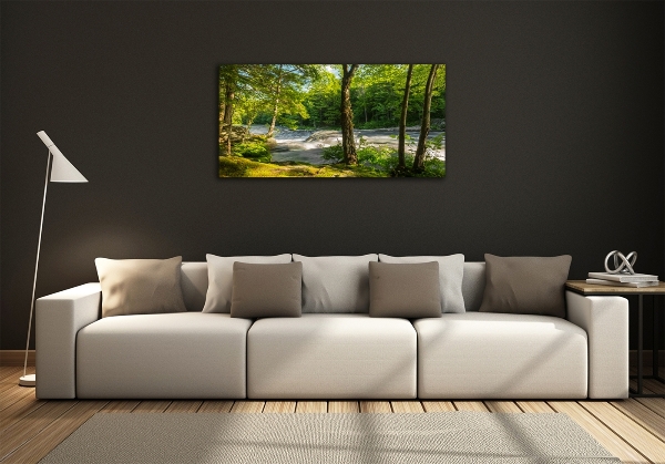 Glass wall art River in the forest