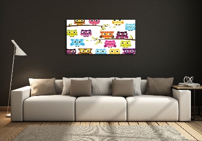 Printed glass wall art Colorful owls