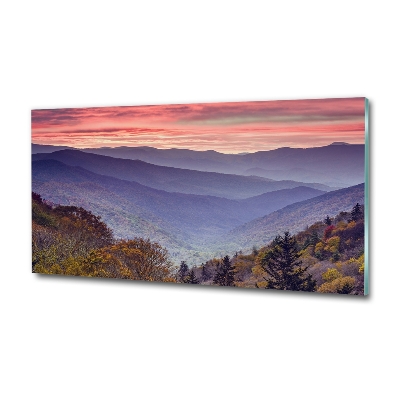 Glass art picture Sunset of the mountain