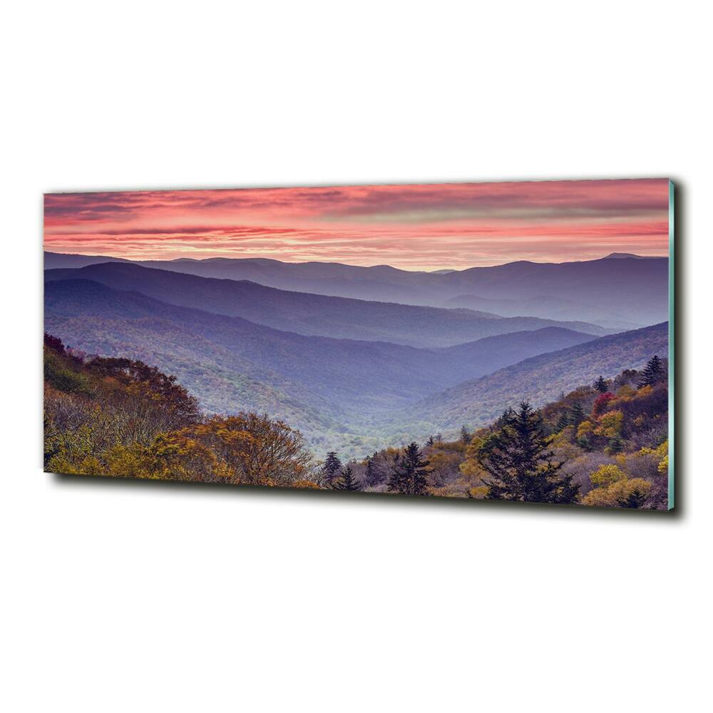 Glass art picture Sunset of the mountain