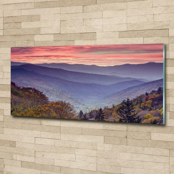 Glass art picture Sunset of the mountain