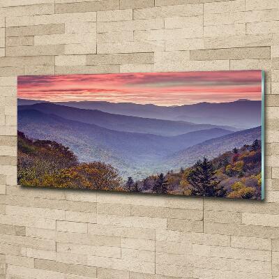 Glass art picture Sunset of the mountain