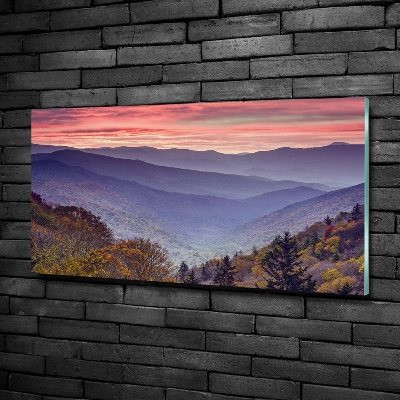 Glass art picture Sunset of the mountain