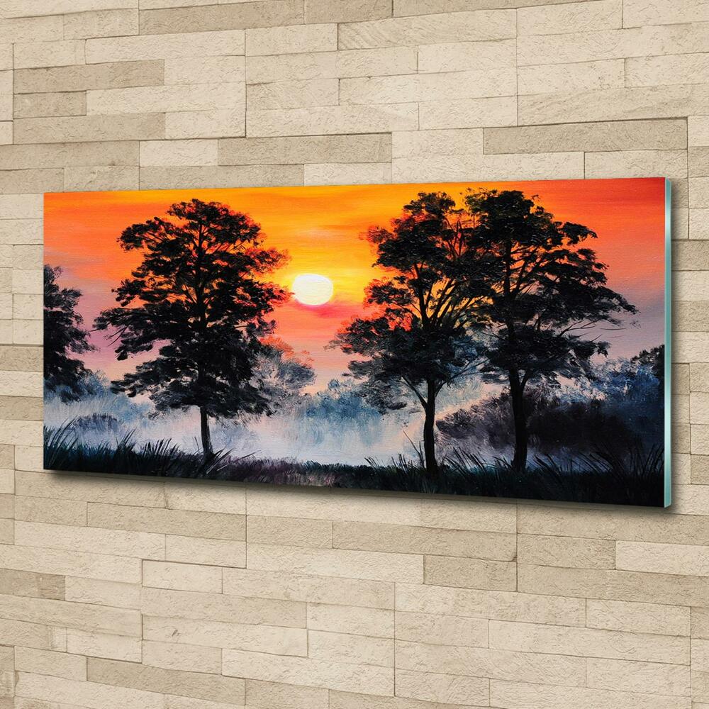 Glass art picture Sunset forest