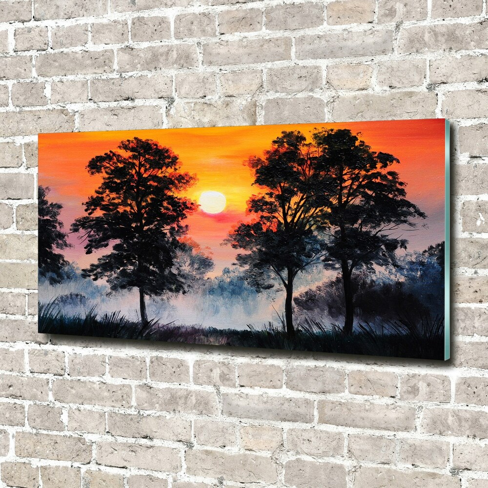 Glass art picture Sunset forest